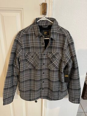 Lee Black and Gray Plaid Fleece-Lined Shirt Jacket